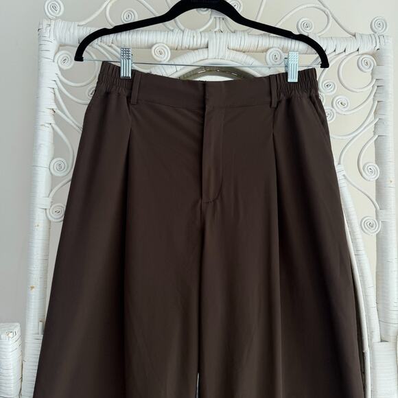 Alo Pursuit Trouser Women Small Brown Espresso Wide Leg High Waist Pleated Pants - Picture 2 of 12